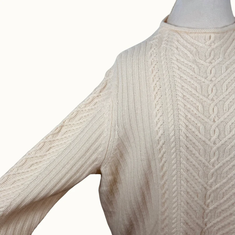 Haven Well Within Cream Cable Aran Knit Roll Neck Sweater 100% Cashmere Size XL - Picture 7 of 11